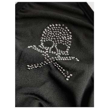 WDIRARA Women's Goth Skull Rhinestone Triangle Halter Bikini Top Tie Back Swimsuit Tops Black Large