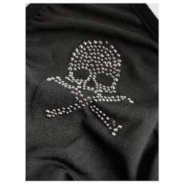 WDIRARA Women's Goth Skull Rhinestone Triangle Halter Bikini Top Tie Back Swimsuit Tops Black Large