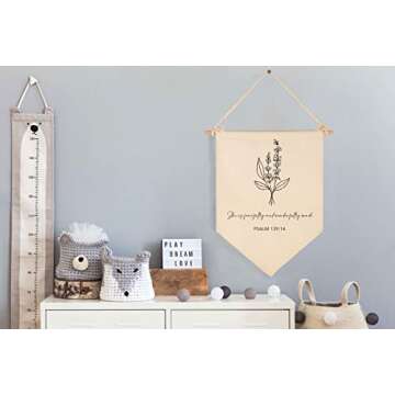 Nursery Scripture Bible Verse-Christian Botanical Decor-Canvas Hanging Pennant Flag Banner Wall Sign...
