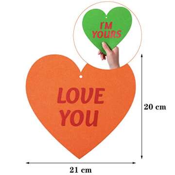 Tatuo 16 Pieces Valentine Felt Conversation Hearts Garlands Decorations Double Sided Letter Hanging Candy Heart for Tree Party Supplies, 8.3 Inches