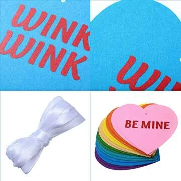 Tatuo 16 Pieces Valentine Felt Conversation Hearts Garlands Decorations Double Sided Letter Hanging Candy Heart for Tree Party Supplies, 8.3 Inches