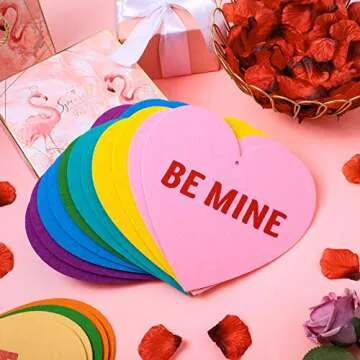 Tatuo 16 Pieces Valentine Felt Conversation Hearts Garlands Decorations Double Sided Letter Hanging Candy Heart for Tree Party Supplies, 8.3 Inches
