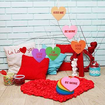 Tatuo 16 Pieces Valentine Felt Conversation Hearts Garlands Decorations Double Sided Letter Hanging Candy Heart for Tree Party Supplies, 8.3 Inches
