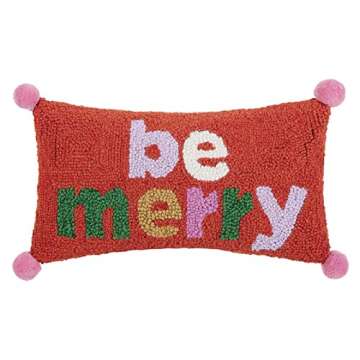 Peking Handicraft Be Merry with Pom Pom hool Pillow, 16-inch Length, Wool, Poly Velvet, Christmas, Home Décor, Holiday Tradition