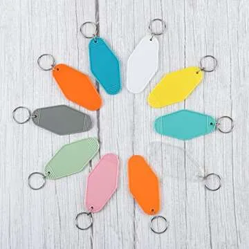 AllReal 40Pcs Vintage Motel Keychains 20 Colors Retro Hotel Keychain Blanks Heat Transfer Ornaments for Christmas Vinyl DIY Crafting Keychain Luggage Tag Label Making Xmas Tree Hanging