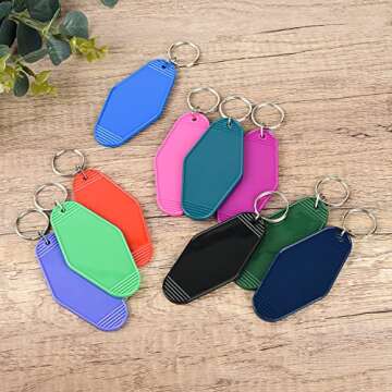 AllReal 40Pcs Vintage Motel Keychains 20 Colors Retro Hotel Keychain Blanks Heat Transfer Ornaments for Christmas Vinyl DIY Crafting Keychain Luggage Tag Label Making Xmas Tree Hanging