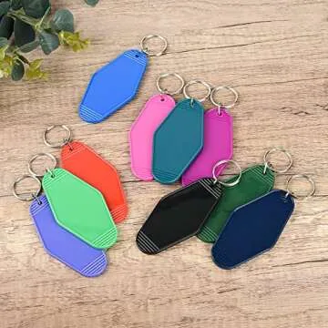 AllReal 40Pcs Vintage Motel Keychains 20 Colors Retro Hotel Keychain Blanks Heat Transfer Ornaments for Christmas Vinyl DIY Crafting Keychain Luggage Tag Label Making Xmas Tree Hanging