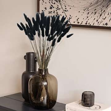 XHXSTORE 60pcs Dried Bunny Tails Flowers Black Pampas Grass Dried Flowers Bulk Natural Lagurus Ovatu...