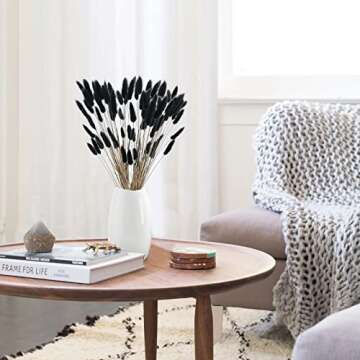 XHXSTORE 60pcs Dried Bunny Tails Flowers Black Pampas Grass Dried Flowers Bulk Natural Lagurus Ovatus Dried Floral Arrangement Dry Flowers for Boho Home Wedding DIY Craft Decoration (16")