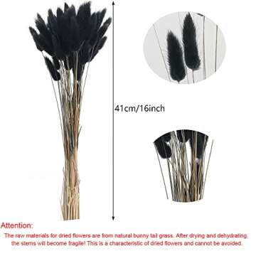 XHXSTORE 60pcs Dried Bunny Tails Flowers Black Pampas Grass Dried Flowers Bulk Natural Lagurus Ovatus Dried Floral Arrangement Dry Flowers for Boho Home Wedding DIY Craft Decoration (16")