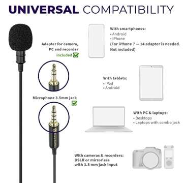CharisMic Dual Professional Grade Lavalier Lapel Microphones Set for Interview - Use for Smartphones Cameras Video Recorders - Double Lav Mics - Blogging Vlogging