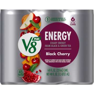 V8 +Energy Black Cherry Juice Energy Drink, 8 fl oz Can (6 Pack)