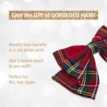 Stylish Scunci Tartan Bow Barrette | Perfect Holiday Accessory