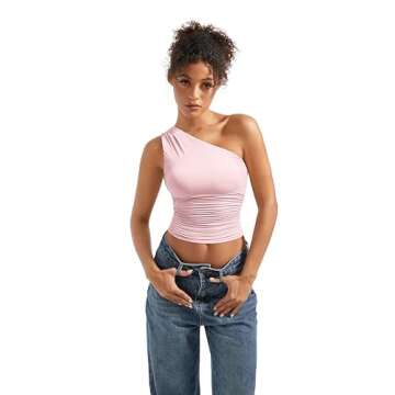 SUUKSESS Women Double Lined Going Out Trendy Crop Tops One Shoulder Ruched Casual Sleeveless Shirts ...