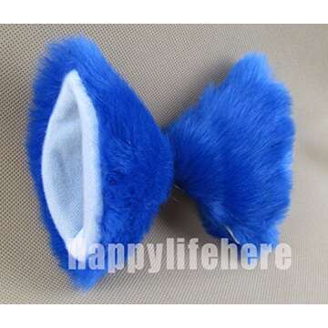 Hot Sweet Lovely Anime Halloween Cosplay Fancy Neko Cat Ears Hair Clip Royal Blue With White Inside