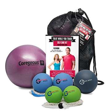 Tune Up Fitness Treat While You Train Kit with Jill Miller and Kelly Starrett, 2 DVD Set and Full Roll Model Self Massage Therapy Ball Set, Improve Mobility, Myofascial Release, Trigger Point Therapy