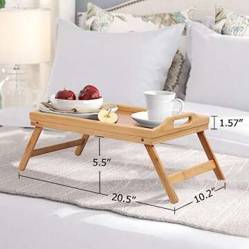 Bed Tray Table Folding Legs with Handles Breakfast Tray for Sofa Eating,Drawing,Platters Bamboo Serv...