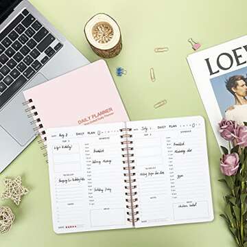 Daily Planner Hourly Schedules Undated Planner with ToDo List Notebook, Meals, Notes, Appointment Planner Book. Undated Office Supplies Notepad, Twin-Wire Binds 128 Pages 8.5“ x6.4”