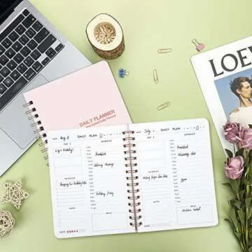 Daily Planner Hourly Schedules Undated Planner with ToDo List Notebook, Meals, Notes, Appointment Planner Book. Undated Office Supplies Notepad, Twin-Wire Binds 128 Pages 8.5“ x6.4”