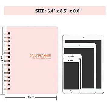 Daily Planner Hourly Schedules Undated Planner with ToDo List Notebook, Meals, Notes, Appointment Planner Book. Undated Office Supplies Notepad, Twin-Wire Binds 128 Pages 8.5“ x6.4”