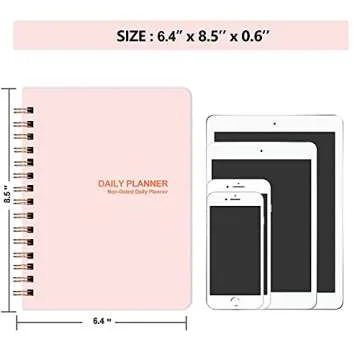 Daily Planner Hourly Schedules Undated Planner with ToDo List Notebook, Meals, Notes, Appointment Planner Book. Undated Office Supplies Notepad, Twin-Wire Binds 128 Pages 8.5“ x6.4”