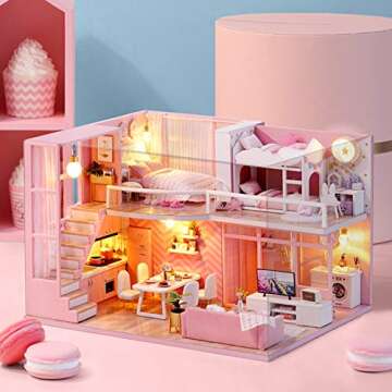 CuteQi Miniature House Kit DIY House Kit Creative Room with Furniture Tiny House Making Kit with Light and Music HandmadeCrafts Gift for Adults & Friends,Lovers and Families(Smart Fun House)
