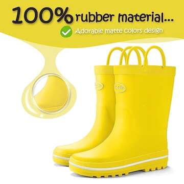KomForme Kids Rain Boots, Waterproof Rubber Matte Boots with Reflective Stripes and Easy-on Handles ...