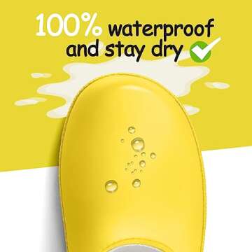 KomForme Kids Rain Boots, Waterproof Rubber Matte Boots with Reflective Stripes and Easy-on Handles Yellow, 1 Big Kid