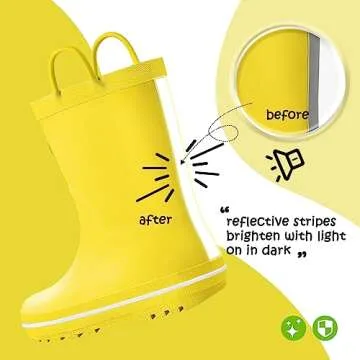 KomForme Kids Rain Boots, Waterproof Rubber Matte Boots with Reflective Stripes and Easy-on Handles Yellow, 1 Big Kid