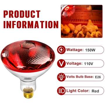 ROVOCLO Heat Lamp for Chickens,150W Red Heat Lamp Infrared Light Bulb for Chicks,Chicken Coop