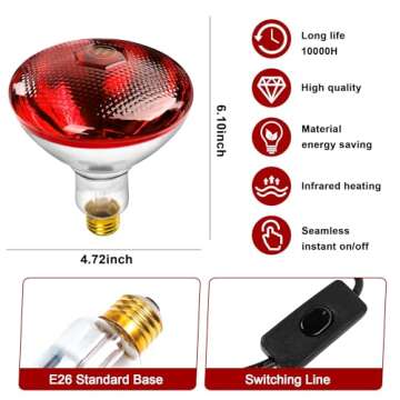 ROVOCLO Heat Lamp for Chickens,150W Red Heat Lamp Infrared Light Bulb for Chicks,Chicken Coop