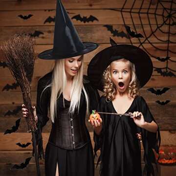 Halloween Decorations Witch Hat Witches Hat - 8PCS Black Hanging Witch Hats & 32PCS 3D Bats, Halloween Decor Halloween Party Decoration Witch Costume Accessory for Halloween Indoor Outdoor Decor