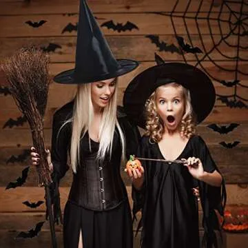 Halloween Witch Hat Set - 8 Witch Hats & 32 Bats for Decor