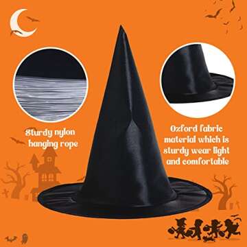 Halloween Decorations Witch Hat Witches Hat - 8PCS Black Hanging Witch Hats & 32PCS 3D Bats, Halloween Decor Halloween Party Decoration Witch Costume Accessory for Halloween Indoor Outdoor Decor
