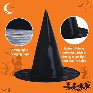 Halloween Witch Hat Set - 8 Witch Hats & 32 Bats for Decor