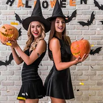 Halloween Witch Hat Set - 8 Witch Hats & 32 Bats for Decor