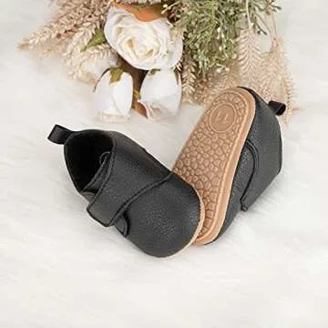 HsdsBebe Baby Boys Girls Oxford Shoes PU Leather Soft Rubber Sole Sneakers Anti-Slip Toddler Ankle Boots Infant Walking Shoes Moccasins(12-18 Months) B/Black