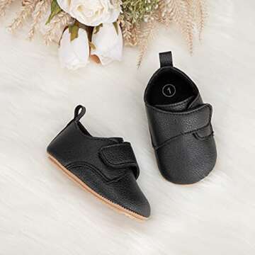 HsdsBebe Baby Boys Girls Oxford Shoes PU Leather Soft Rubber Sole Sneakers Anti-Slip Toddler Ankle Boots Infant Walking Shoes Moccasins(12-18 Months) B/Black