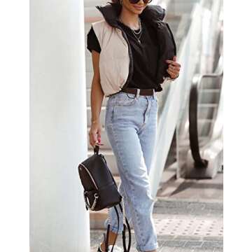 UANEO Cropped Puffer Vest Women Zip Up Stand Collar Sleeveless Padded Crop Puffy Vests (#2Beige-S)