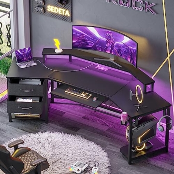 SEDETA 79" Gaming Desk: Stylish L-Shaped Desk with LED Lighting