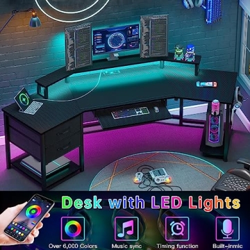 SEDETA 79" Gaming Desk with LED Lights and Storage