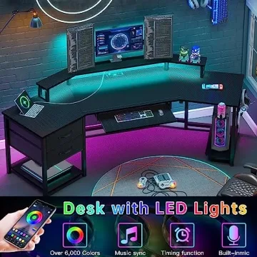 SEDETA 79" Gaming Desk with LED Lights and Storage