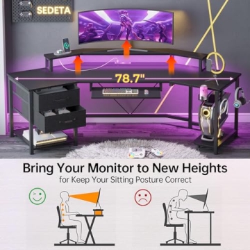 SEDETA 79" Gaming Desk with LED Lights and Storage