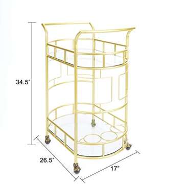 Silverwood Sinclair 2 Tier Metal and Glass Bar Cart, Gold