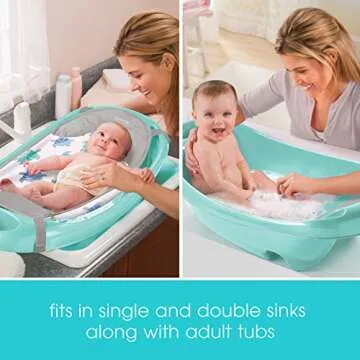 Summer Infant Splish 'n Splash Newborn to Toddler Tub (Aqua) - 3-Stage Tub for Newborns, Infants, and Toddlers - Includes Fabric Newborn Sling, Cushioned Support, Parent Assist Tray, and a Drain Plug