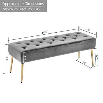 Duhome Modern Velvet Ottoman Bench, Button-Tufted Upholstered Bedroom Benches,End of Bed Bench with Gold Base for Entryway Living Room Dining Room, Pink