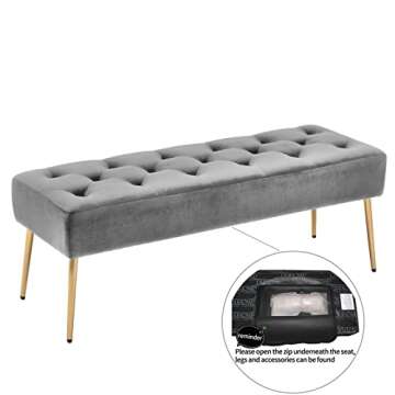 Duhome Modern Velvet Ottoman Bench, Button-Tufted Upholstered Bedroom Benches,End of Bed Bench with Gold Base for Entryway Living Room Dining Room, Pink
