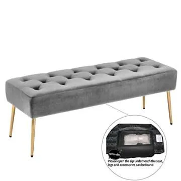 Duhome Modern Velvet Ottoman Bench, Button-Tufted Upholstered Bedroom Benches,End of Bed Bench with Gold Base for Entryway Living Room Dining Room, Pink