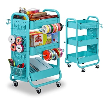 DESIGNA 3-Tier Utility Storage Rolling Cart with Removable Pegboard and Extra Storage - Ideal for Ho...