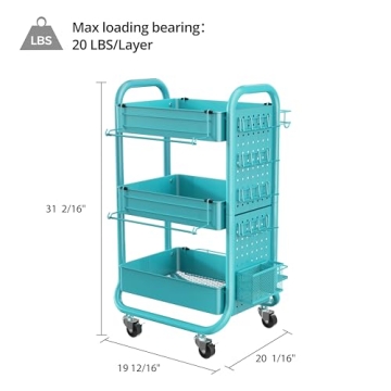 DESIGNA 3-Tier Utility Rolling Cart for Organizing Home